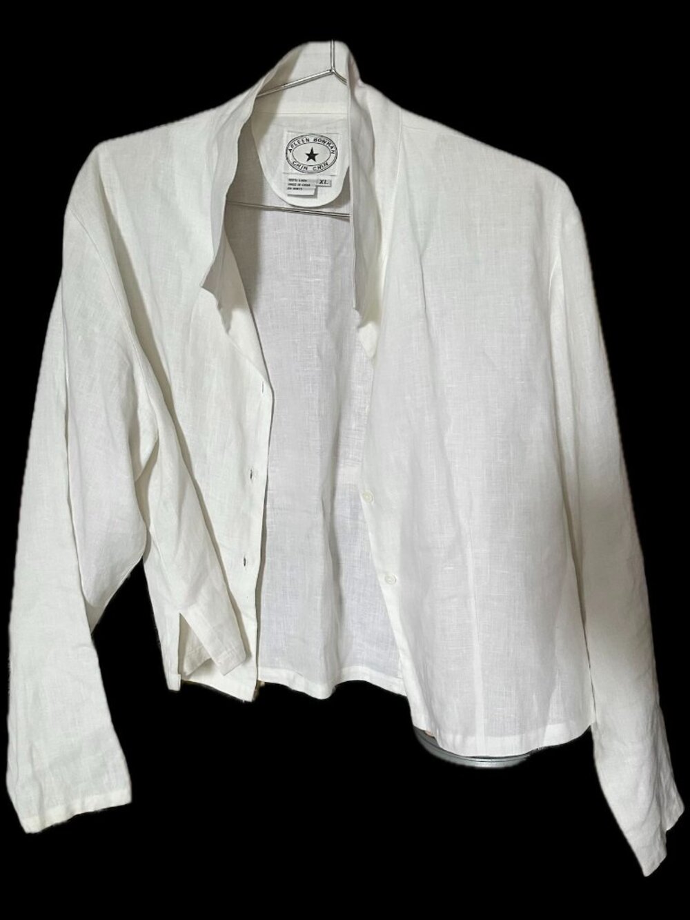 Vintage Arleen Bowman Linen Cropped Jacket Shirt ChinChin Like New White XL